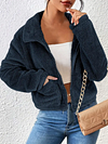 Fuzzy Solid Fall & Winter Jacket, Casual Zip Up Long Sleeve Warm Outerwear, Women's Clothing
