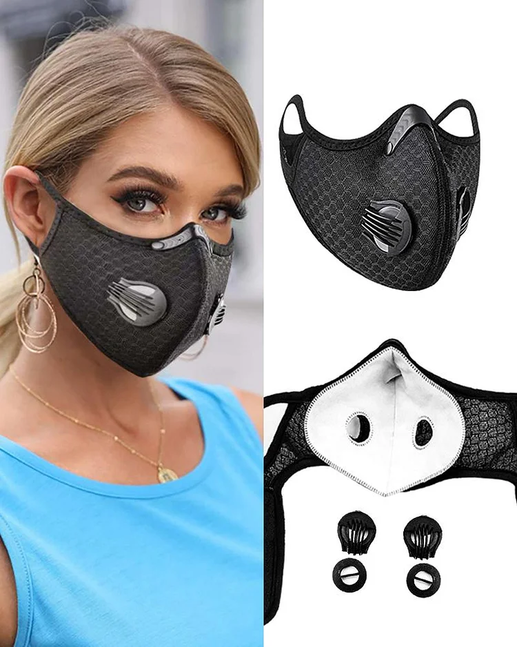Solid Breathing Washable 2 Valves Face Mask (1 filters as gift) P1902704907