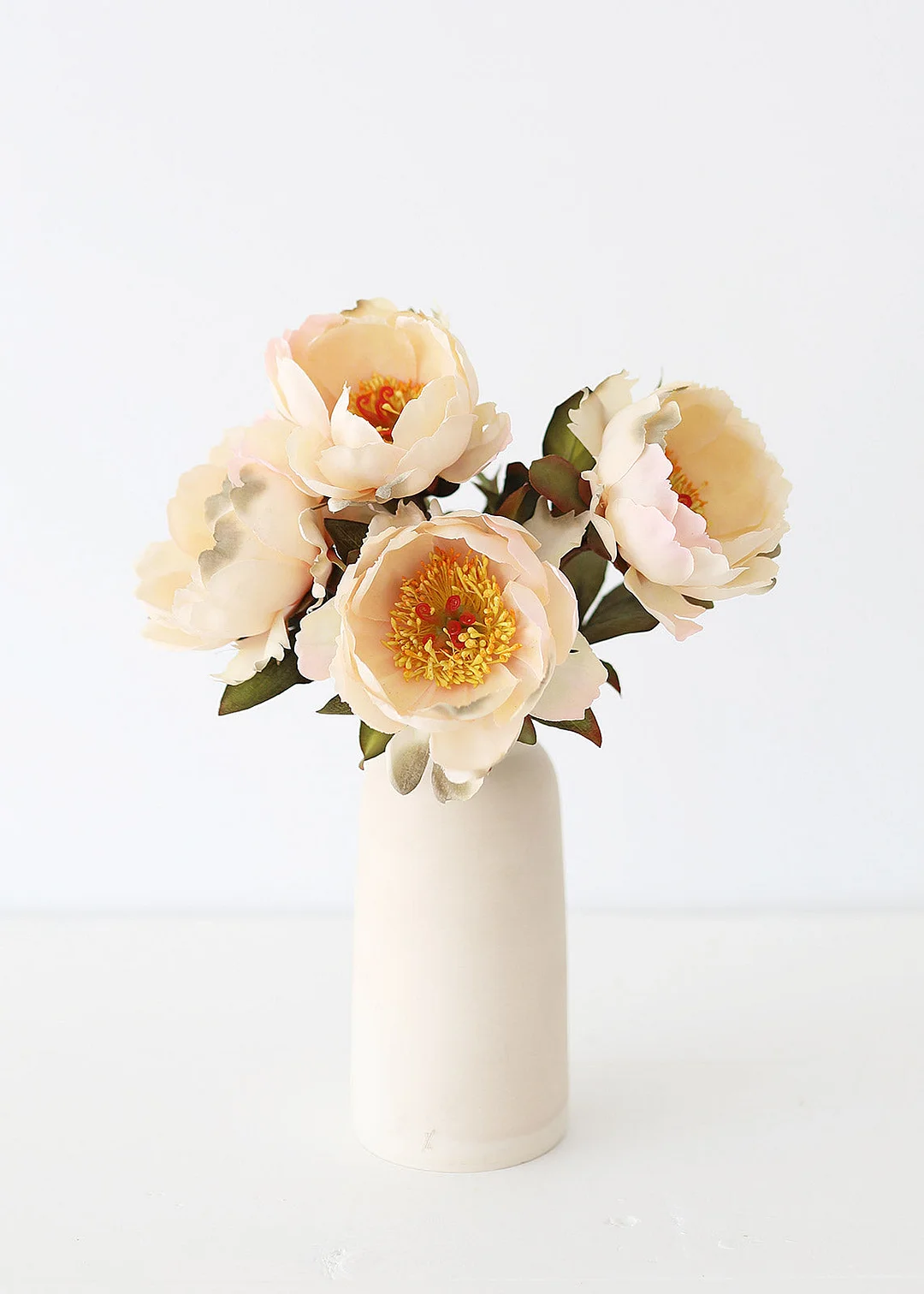 Cream Peach Artificial Peony Flower - 22"