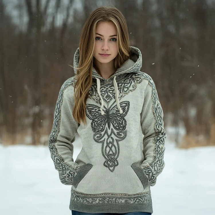 Retro Celtic Butterfly Women's Comfortable Hooded Sweater