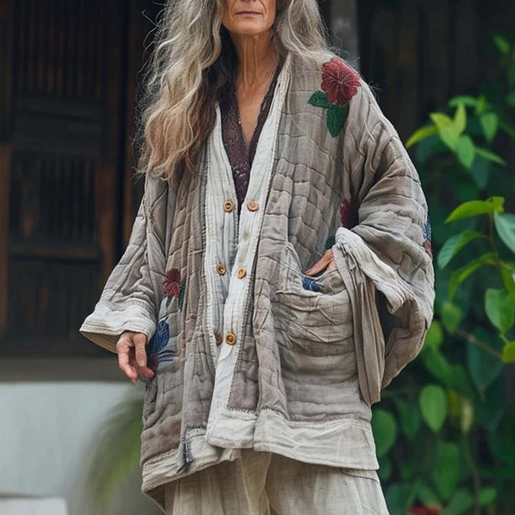 Women's Linen Bohemian Print Linen Jacket