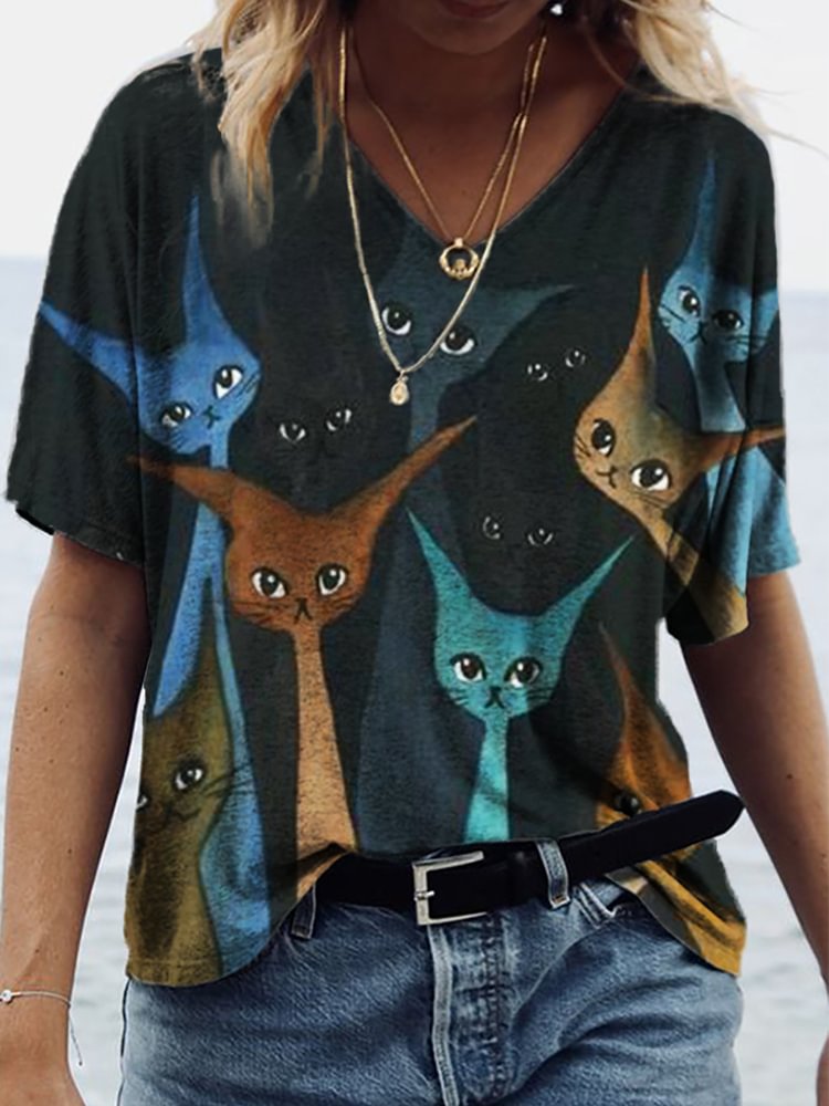 Comstylish Funny Cats Art V Neck T Shirt
