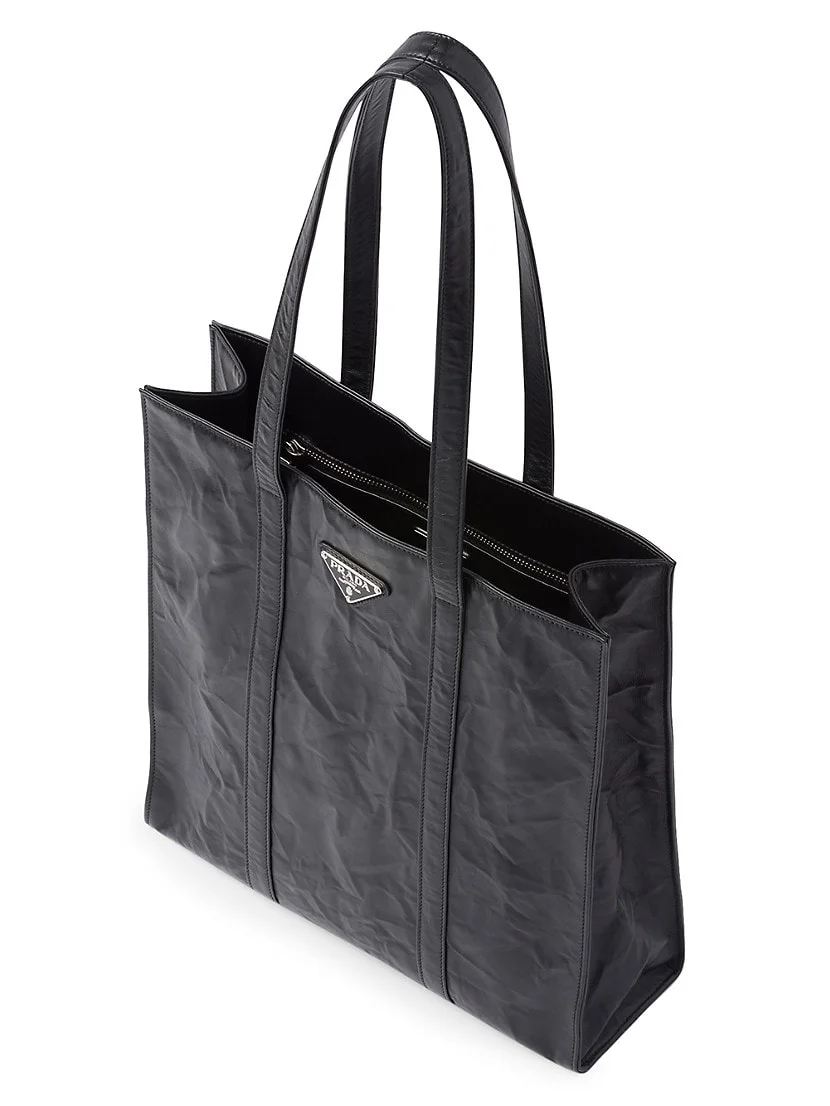 Prada Small Antique Nappa Leather Tote Bag black