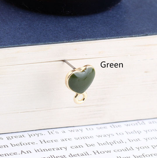Bulk 10 30 Heart Post earrings,Enamel Post Earrings,Heart post Earring Charms , Gold Plated Earring Pin Charm