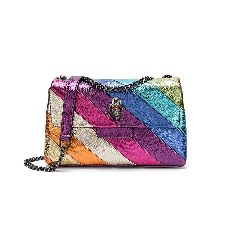 Women's Bag Color Contrast Stitching Chain Crossbody Bag Rainbow Eagle Head Bird Head Shoulder Bag Rainbow Handbag_ viptrois