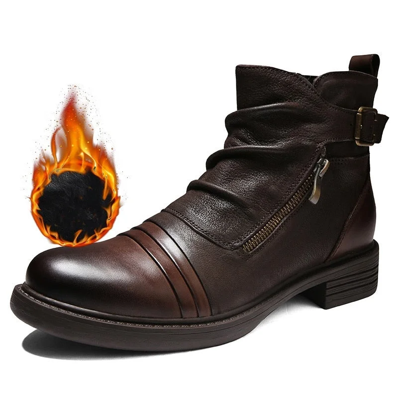 Retro Wrinkle 100% Genuine Leather Mens Chelsea Boots Original Designer Waterproof Ankle Boots Monk Strap Men Shoes Oxfords