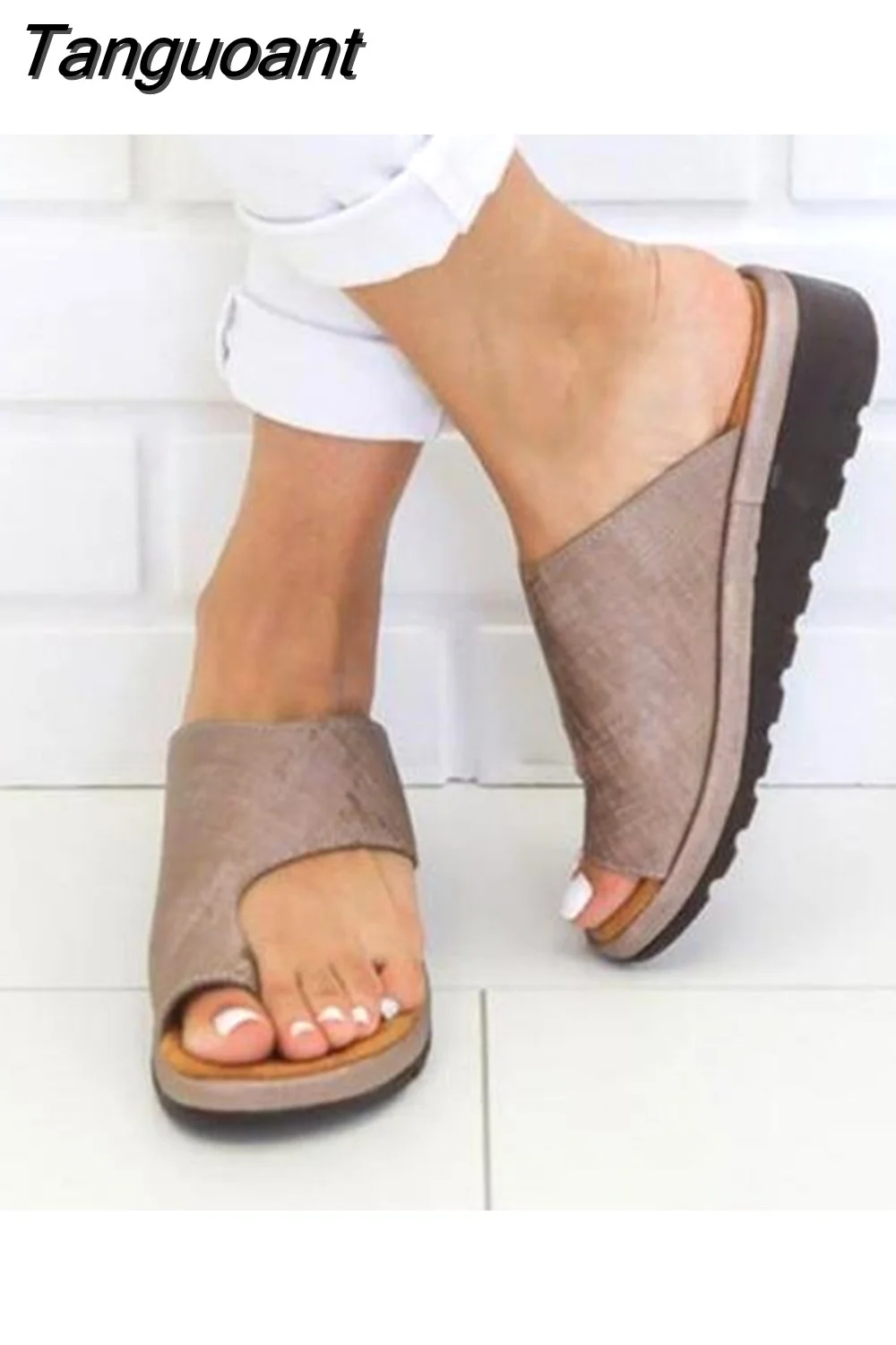 Tanguoant Women Summer Sandals Comfy Platform Flat Shoes Sole Ladies Casual Soft Big Toe Foot Sandal Orthopedic Bunion Corrector Slippers