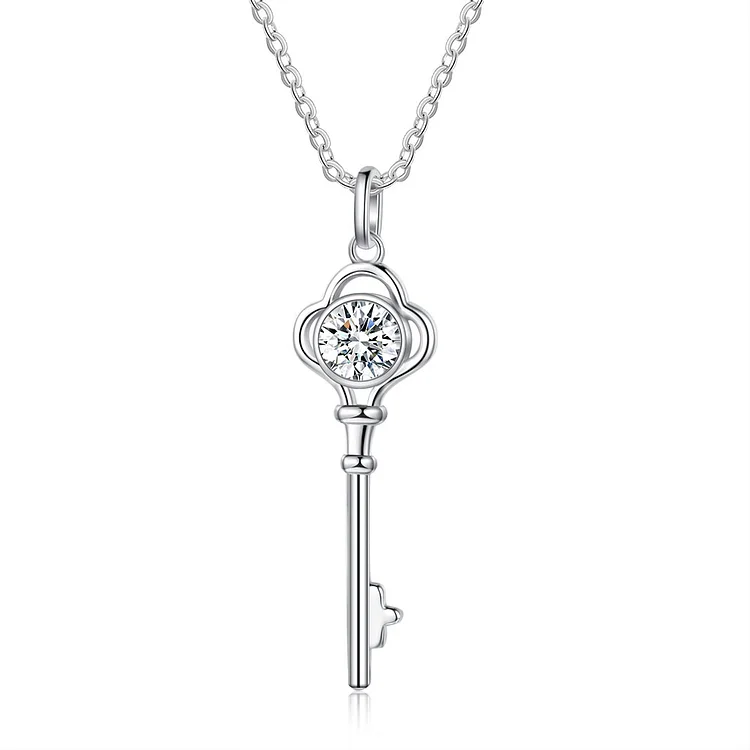 Key Shape Moissanite Necklace Round Cut Pendant Necklace Gift For Her