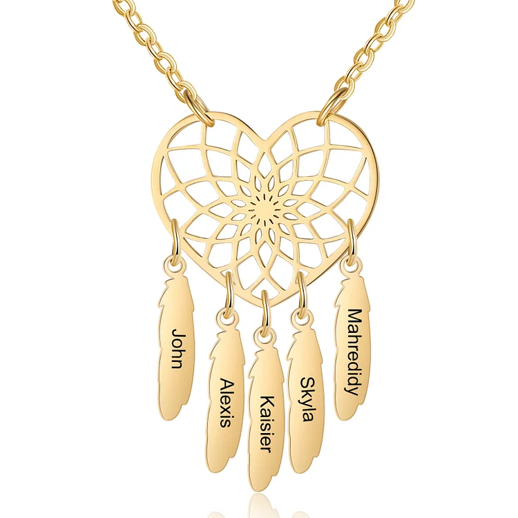 Personalized Dream Catcher Necklace Custom 5 Names Necklace Gifts For Her