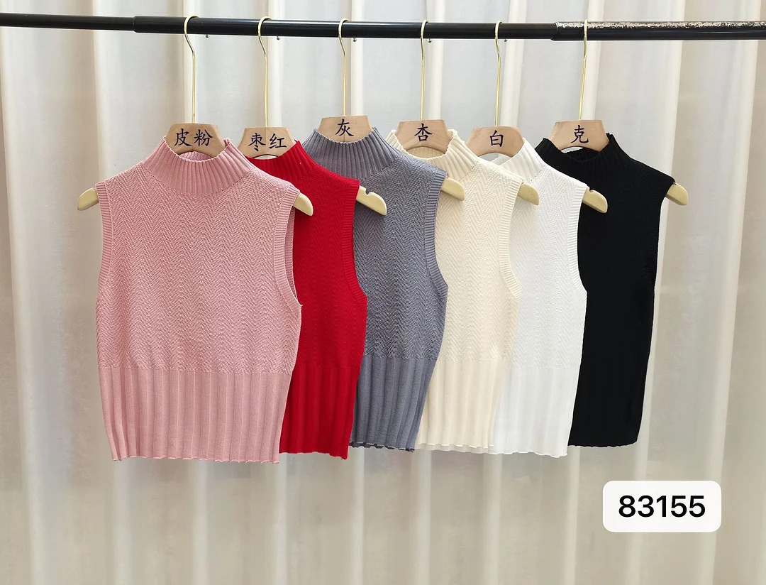 Uveng Uveng Vest Women In The 2024 New Spring And Summer High-Necked Knitted Shirt With Suit Sleeveless Top