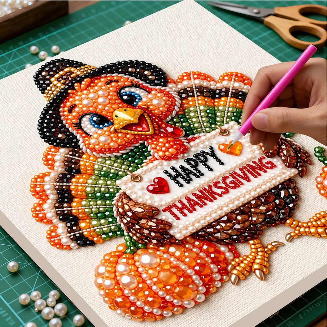 Framed Pearl Painting Kit Thanksgiving Wall Art 7.87x7.87in