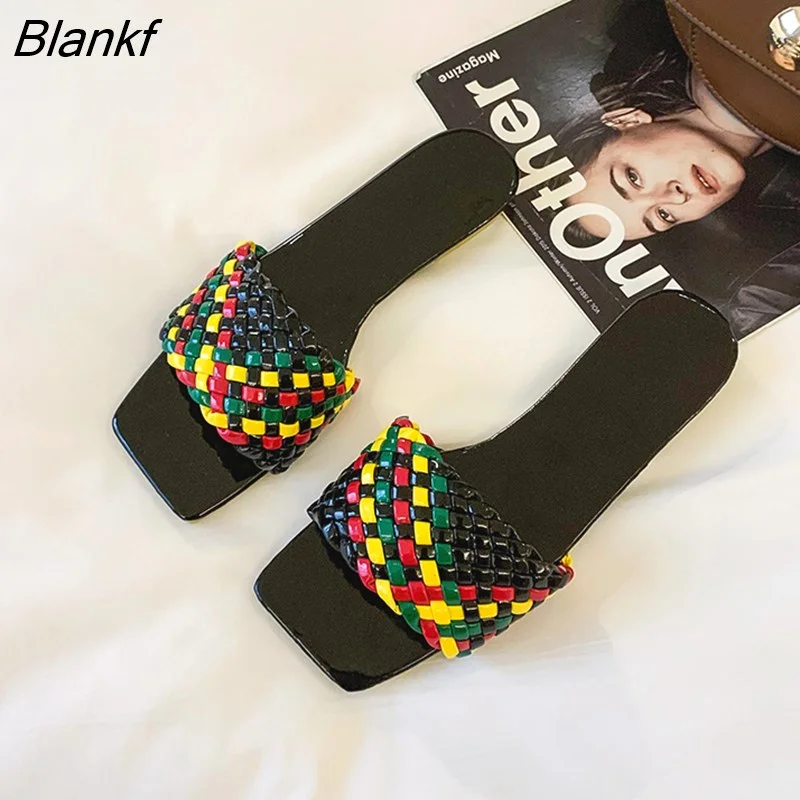 Blankf New Female Slippers Summer Flats Flip Flops Shoes Women Casual Outside Weave Slides for Ladies Slippers Shoes Big Size 42