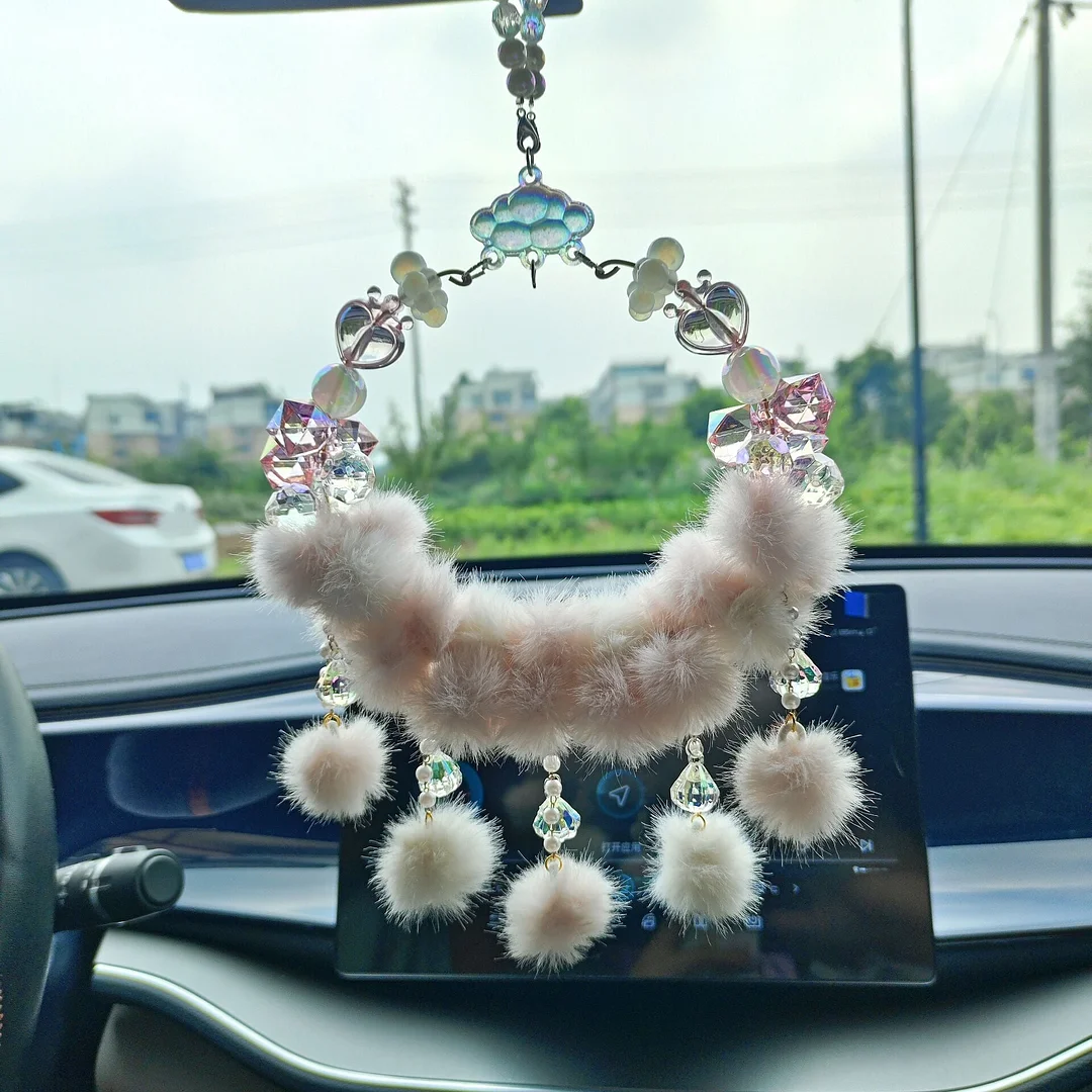 Cute Car Hanging Fur Ball Acrylic Beads Car Accessories Car Rear View Mirror Hanging Accessories