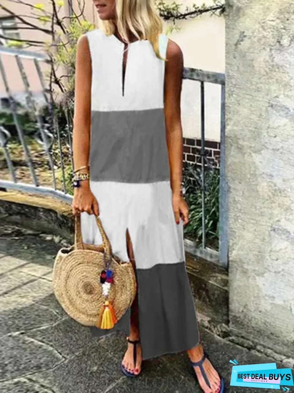 Color Block Tiered Maxi Dress