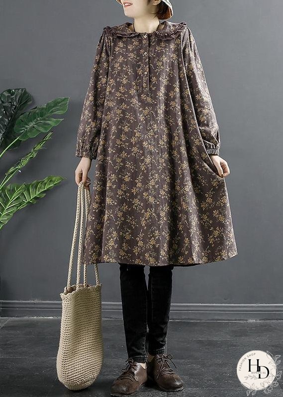 Elegant Pocket Spring Long Sleeve lavender Dress