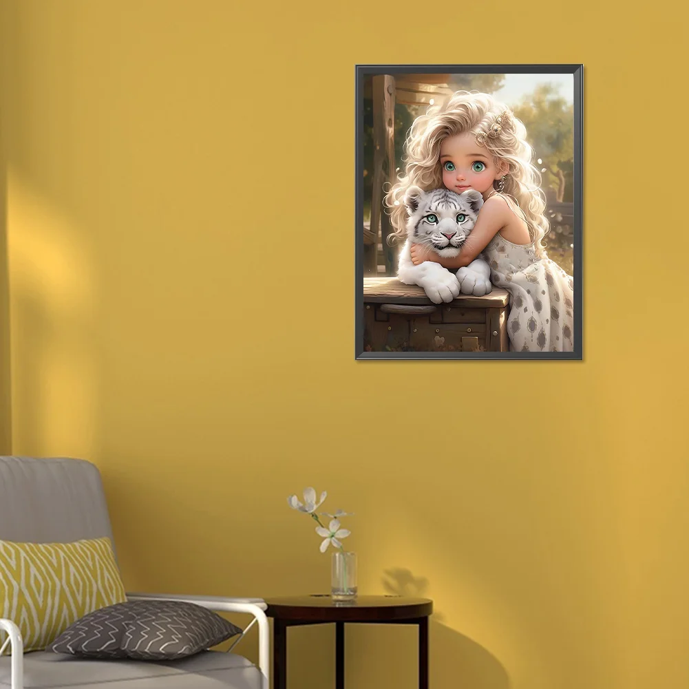 Diamond Painting - Full Round Drill - Sweet Girl Tiger(Canvas|30*40cm)