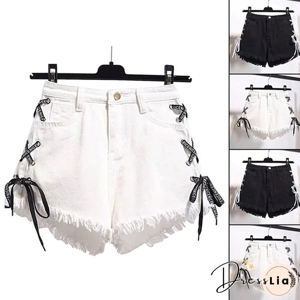 New Women Summer Fashion Pocket Burr High Waisted Casual Jeggings Faux Denim Jean Shorts Pants Plus Size S-3XL