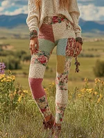 Women's Patchwork Floral Art Cozy Knit Leggings
