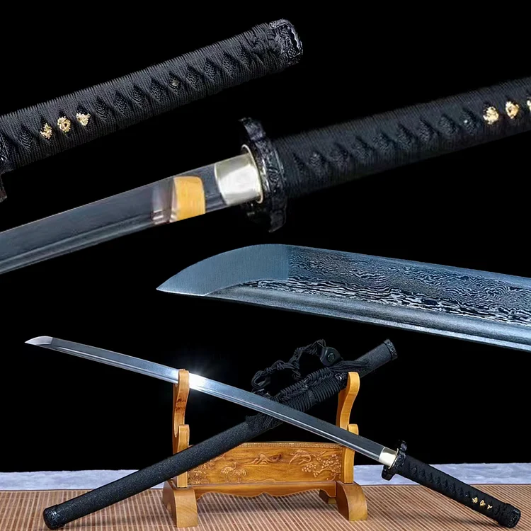 Black Pearl Fish Skin scabbard Samurai sword,Black carving tsuba katana,silver blade Japan handmade swords,best katana,anime cosplay sword Active