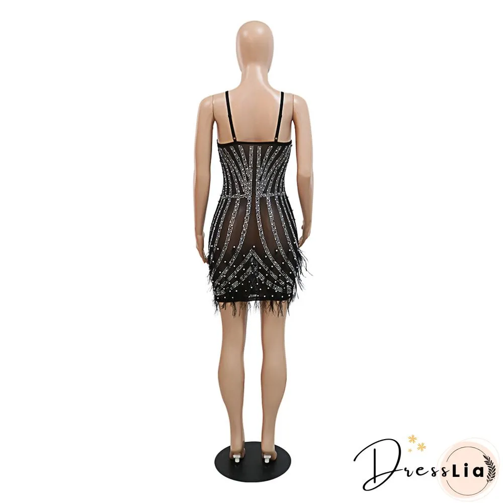 Diamonds Hot Drill Spaghetti Strap Party Dresses