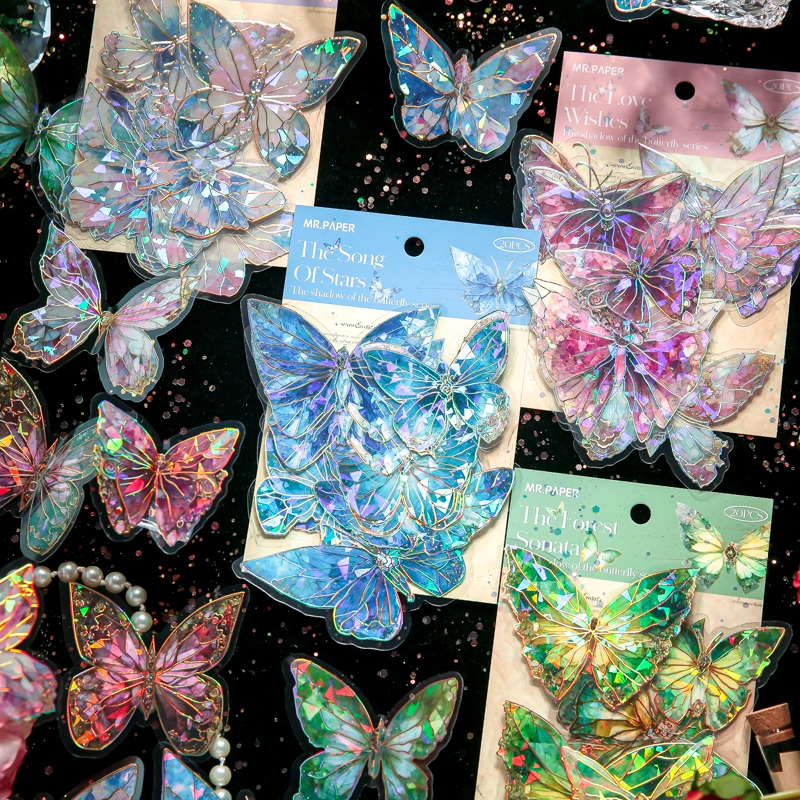 1 Set Butterfly Learning School PVC Vintage Style Shiny Stickers