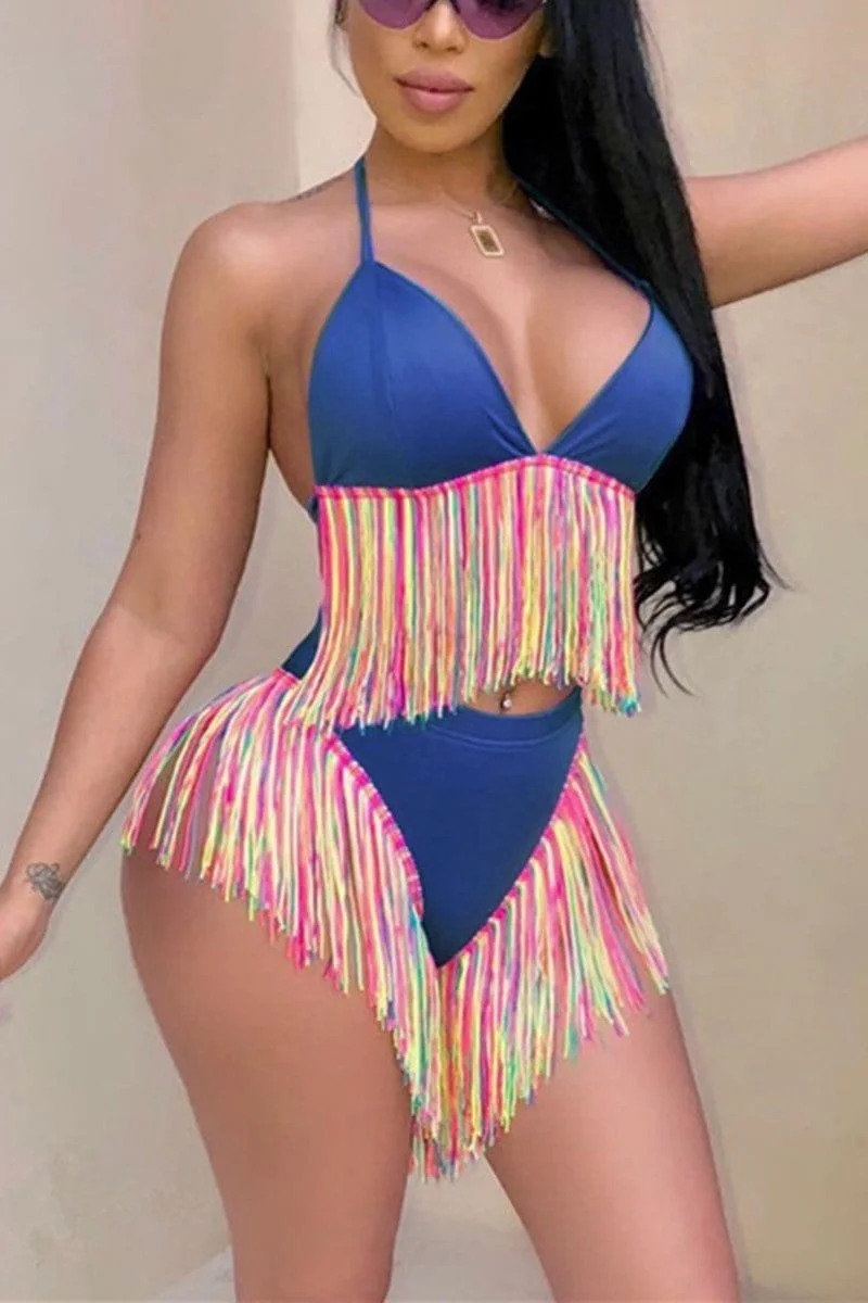 Sexy Colored Tassel Swimsuit Set