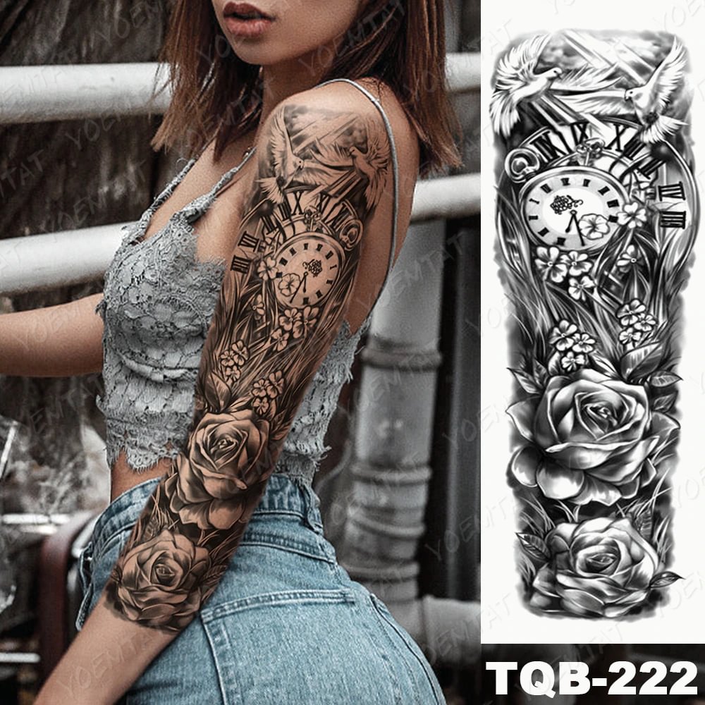 Sdrawing Arm Sleeve Tattoo Tiger Palm Lighthouse Waterproof Temporary Tatto Sticker Compass Beach Body Art Full Fake Tatoo Men