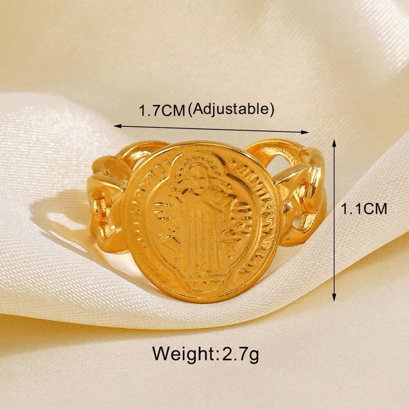 IG Style Leaves Solid Color Lines 304 Stainless Steel 18K Gold Plated Open Rings In Bulk