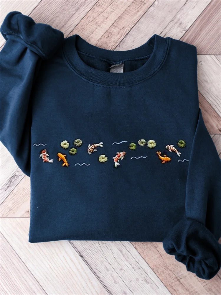 Simple Carp Embroidery Art Comfy Sweatshirt