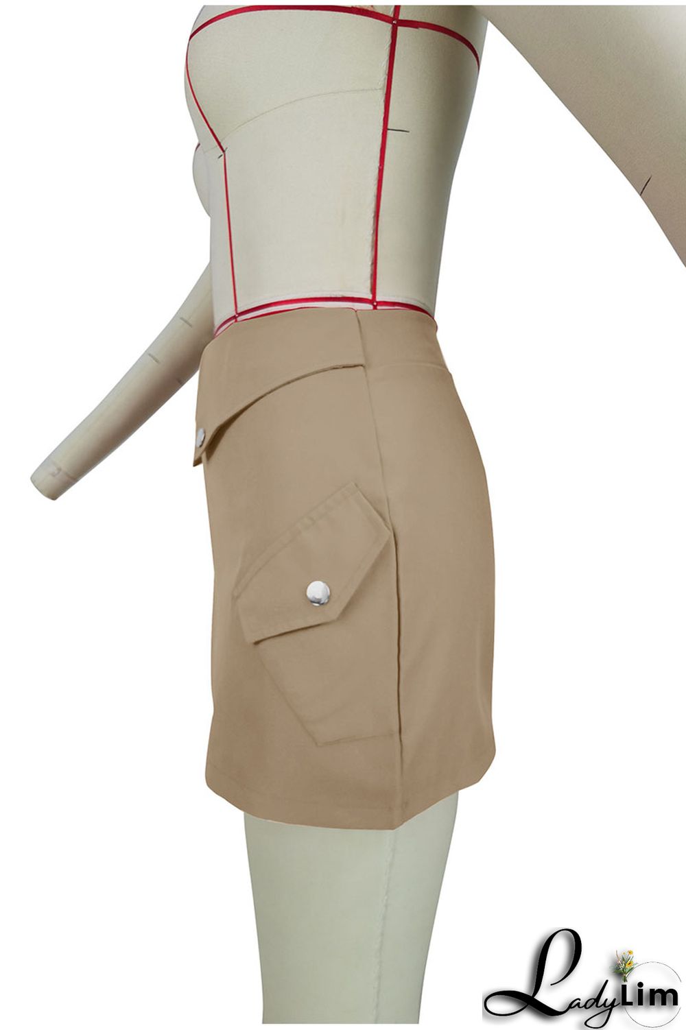 Khaki Sexy Street Solid Patchwork High Waist Pencil Solid Color Bottoms