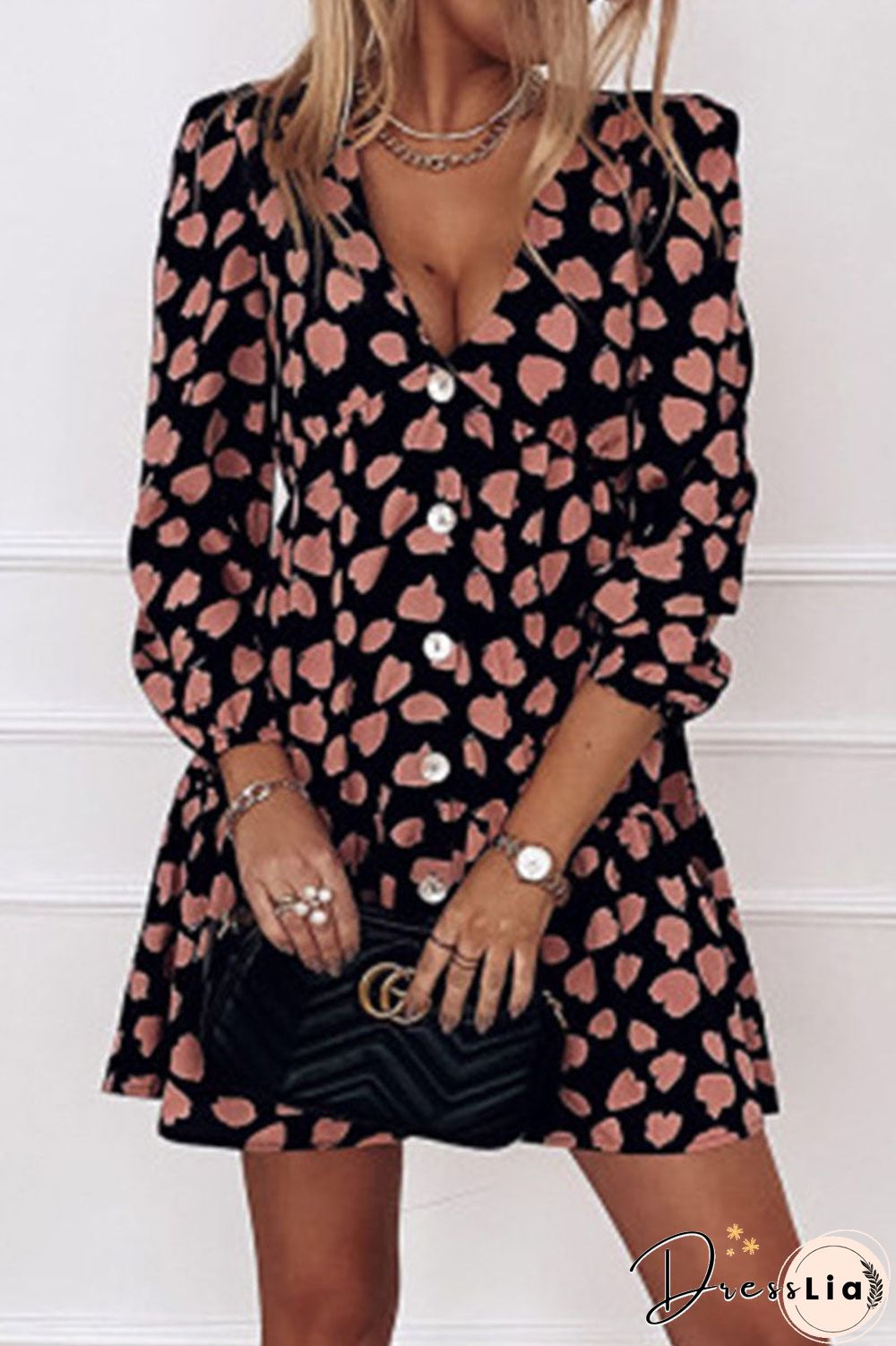 Fashion Casual Print Split Joint V Neck A Line Dresses(3 Colors)