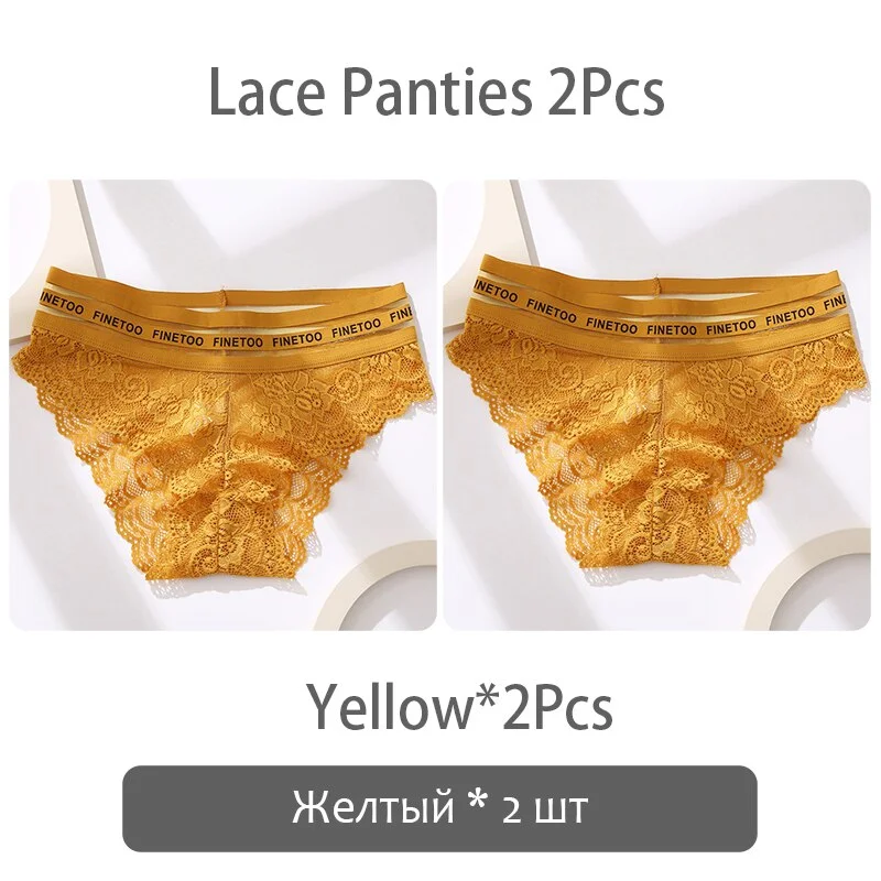 FINETOO 2Pcs Lace Panties Women Sexy Transparent Briefs Low Waist Floral Underwear Fashion Ladies Underpants L-2XL Girl Lingerie