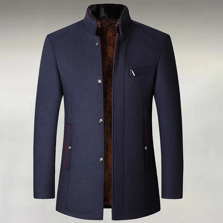 Men's Casual Stand Collar Single Breasted Thickened Solid Coat