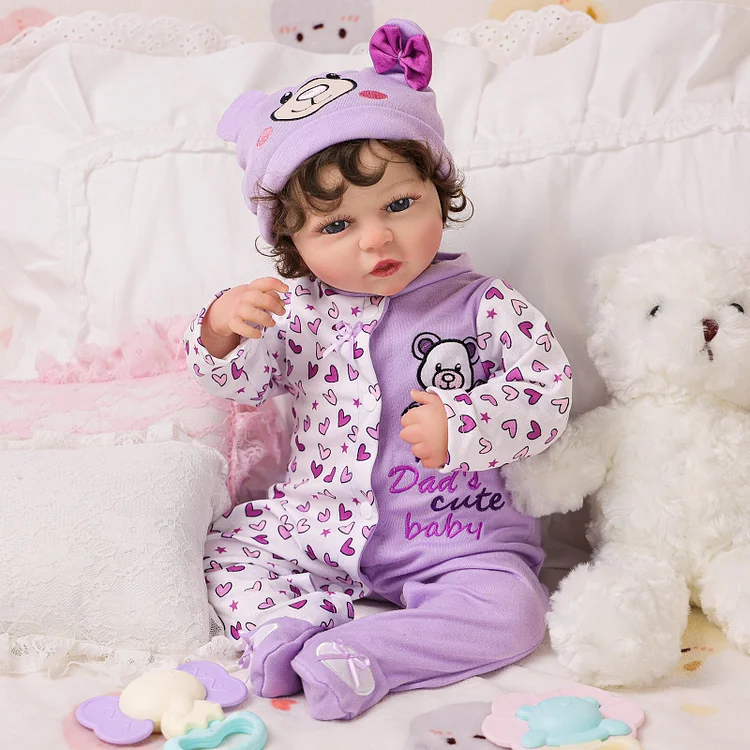 Babeside Casse 20" Reborn Baby Doll Infant Baby Girl Lovely Hearts Awake Purple With Heartbeat Coos And Breath