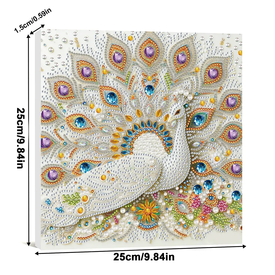 Peacock DIY Special Shape Drill Diamond Art Pearl Painting Kit with Frame 25x25cm Art Craft Pearl Diamond Painting for Adults Beginners Home Decor