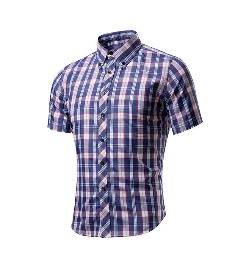 Men Cotton Plaid Printed Short Sleeves Shirts