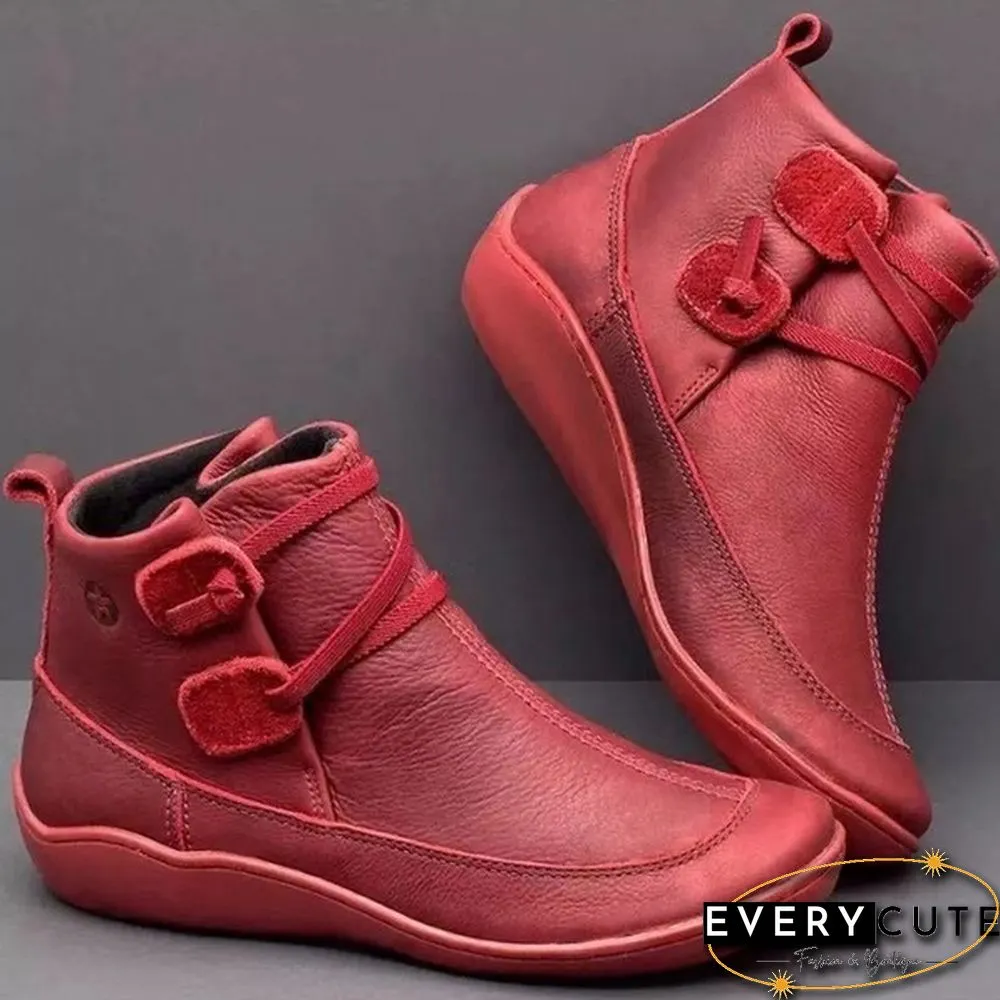 New Fashion Womens Medieval Vintage Leather Boots Braided Strap Flat Heel All Season