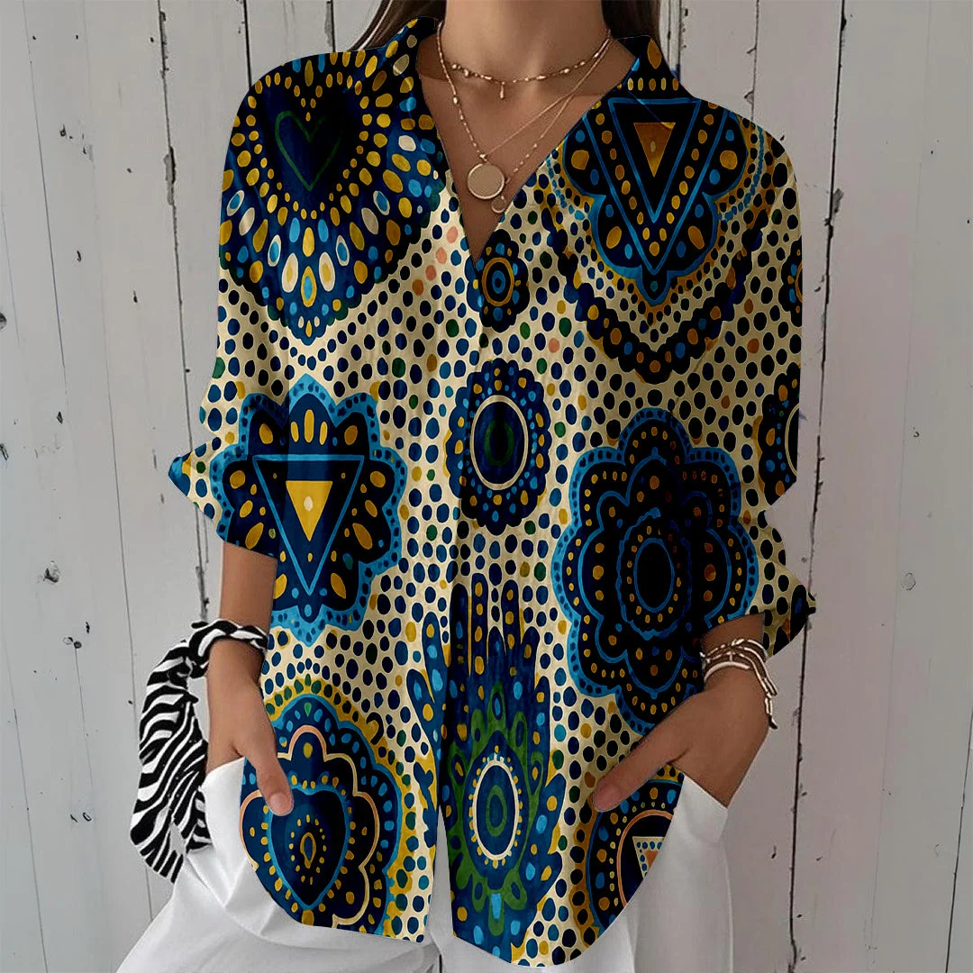 Style & Comfort for Mature Women Women Paisley, Blue DZCL0362 3/4 Sleeve Shirt Collar Printed Button Tops