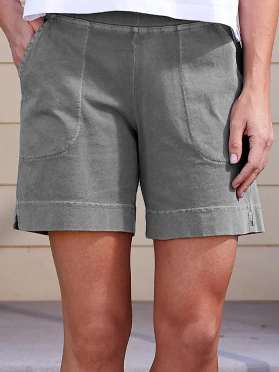Women's Linen Pure Color Casual Shorts