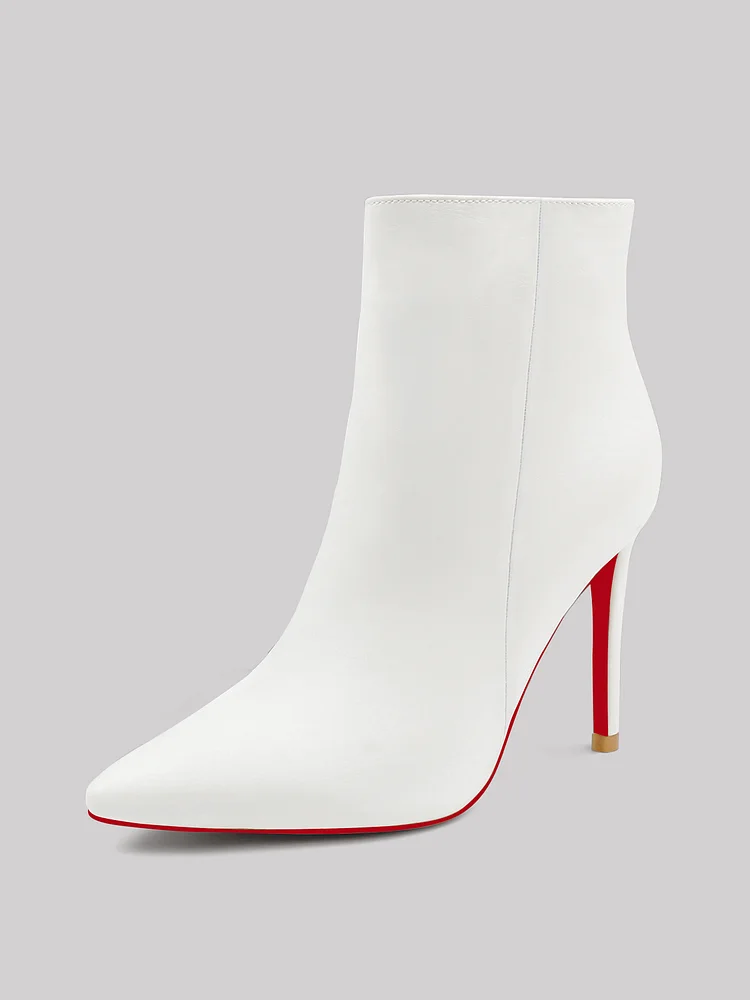 100mm Women's Pointed Toe Stiletto Daily Boots Side Zipper Red Bottom Ankle Boots