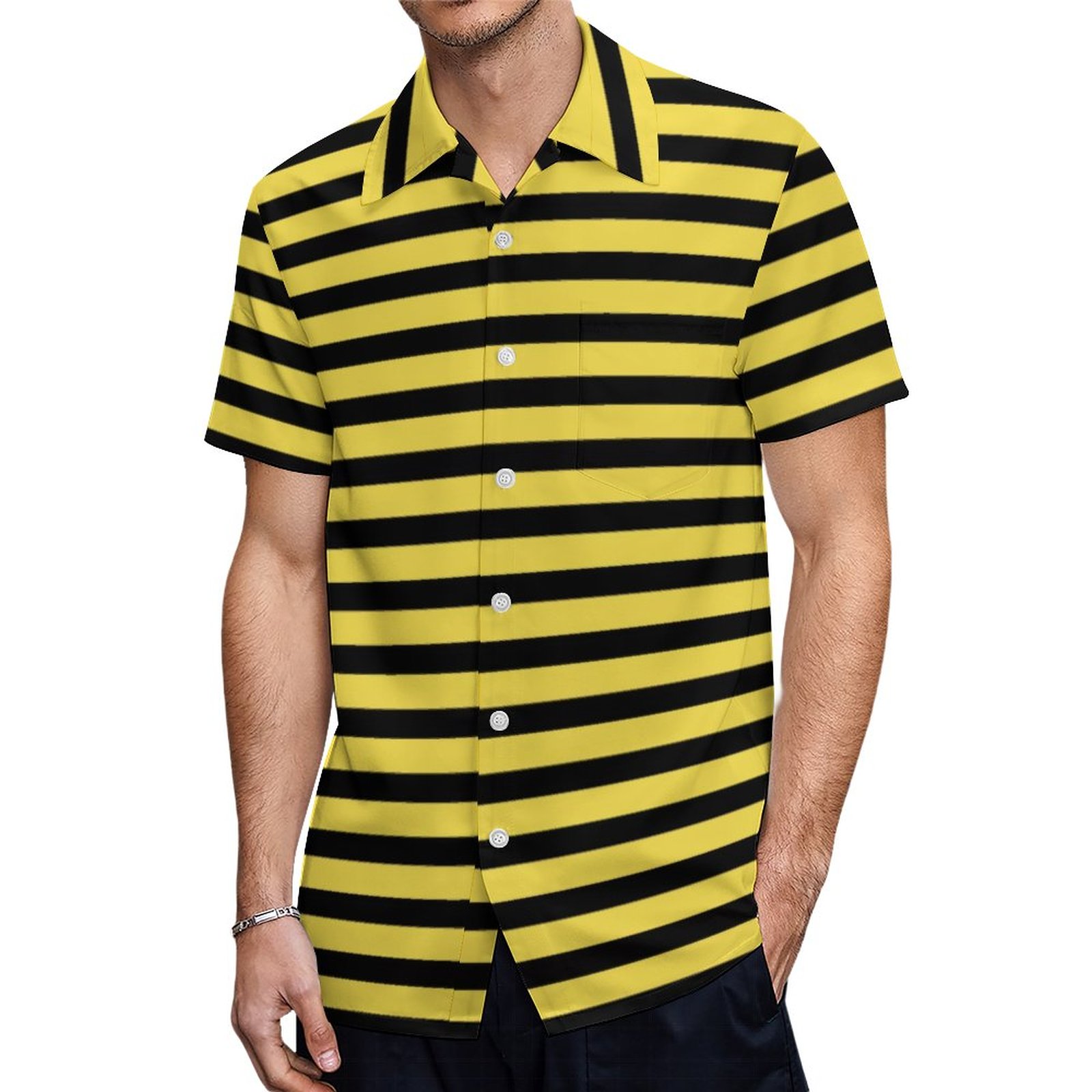 Bee Legs Black And Yellow Striped Hawaiian Shirt Mens Button Down Plus Size Tropical Hawaii Beach Shirts