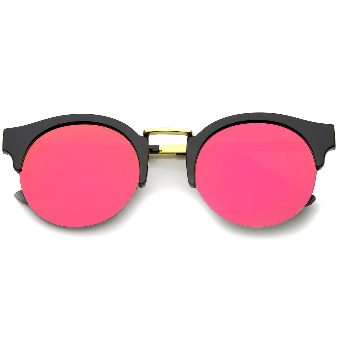 Semi-Rimless Metal Nose Bridge Trim Color Mirror Lens Round glasses 51mm