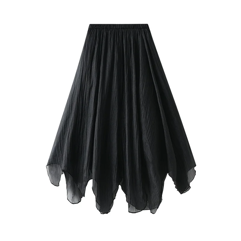 Nigikala Nigikala A Word Half-Dress Woman 2025 New Medium Long Gentle Fairy Yarn Skirt Wave Hem 2139