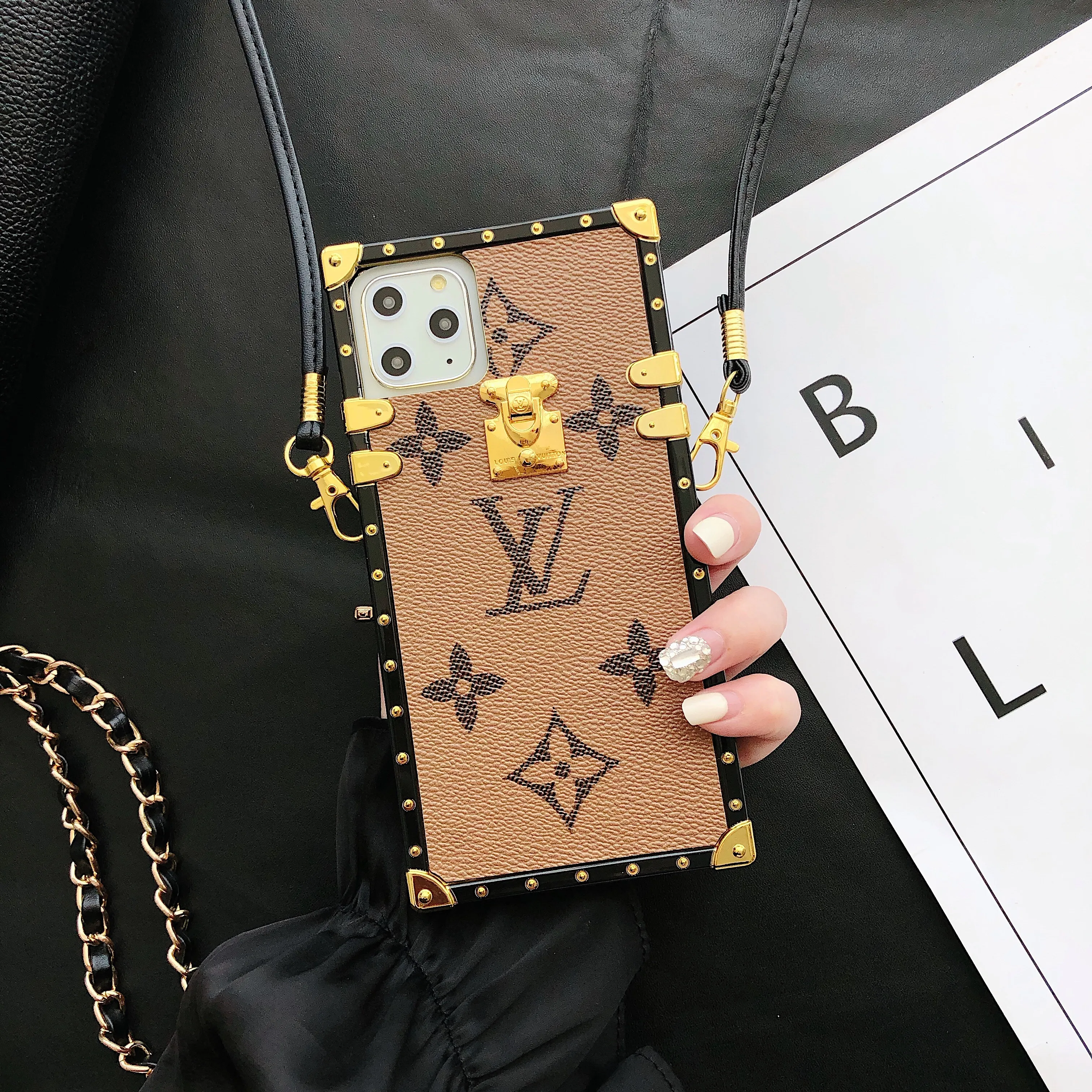 Classic LV Monogram Canvas Leather iPhone Crossbody Case Samsung Galaxy Cover