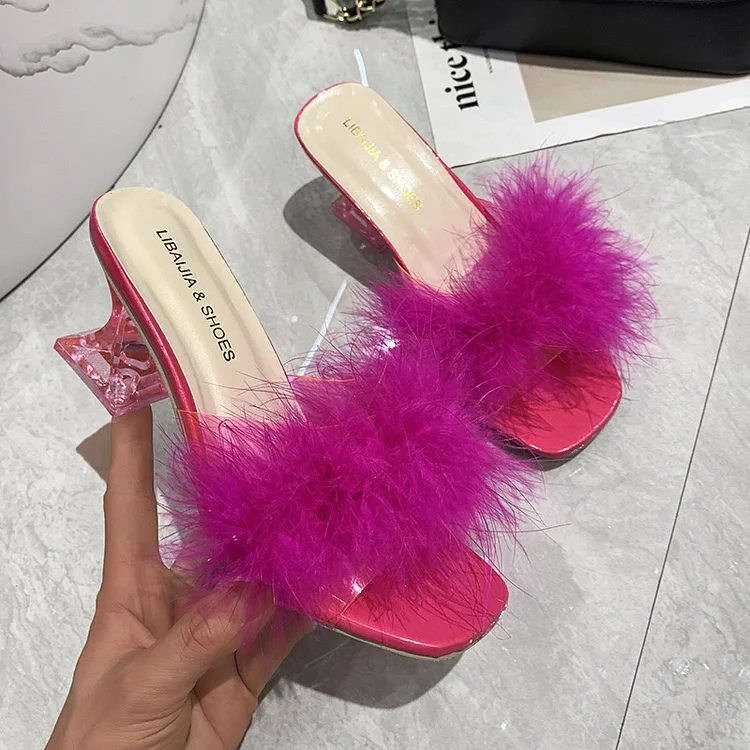 Daily Rose Red Feather High Heels Sandals