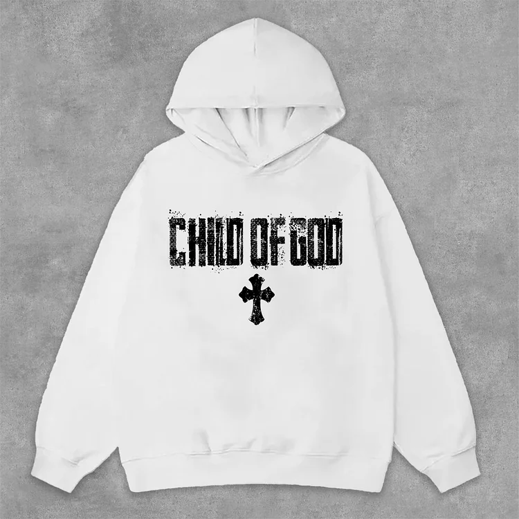 Vintage Child Of God Cross Graphic Print Side Pockets Hoodie SOPULA