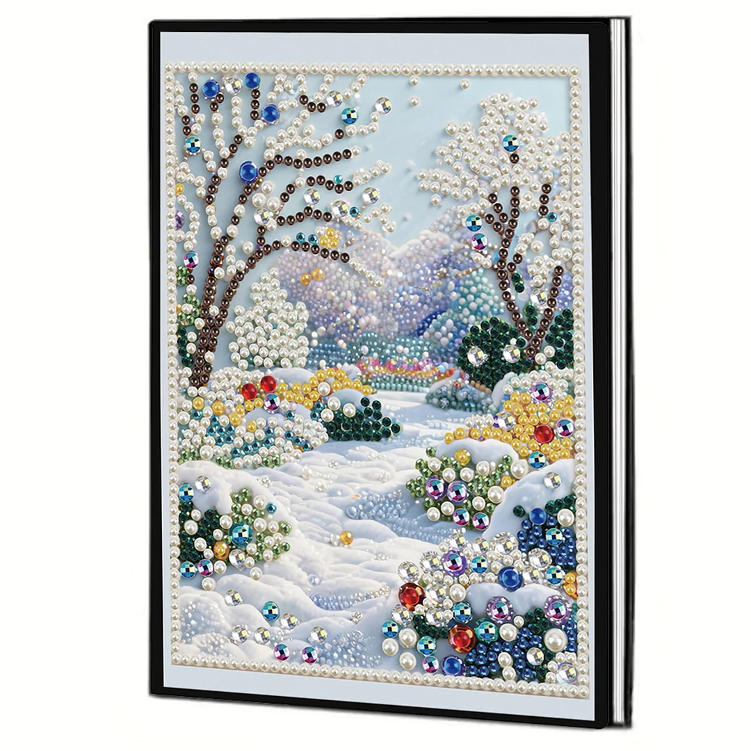 Winter Forest Partial Pearl DIY 50 Pages A5 Diamond Painting Notebook Special Shaped Diamond Art Diary Book Kits Wireless Strip 5D Crystal Art Paintings Sketchbook for Art Drawing