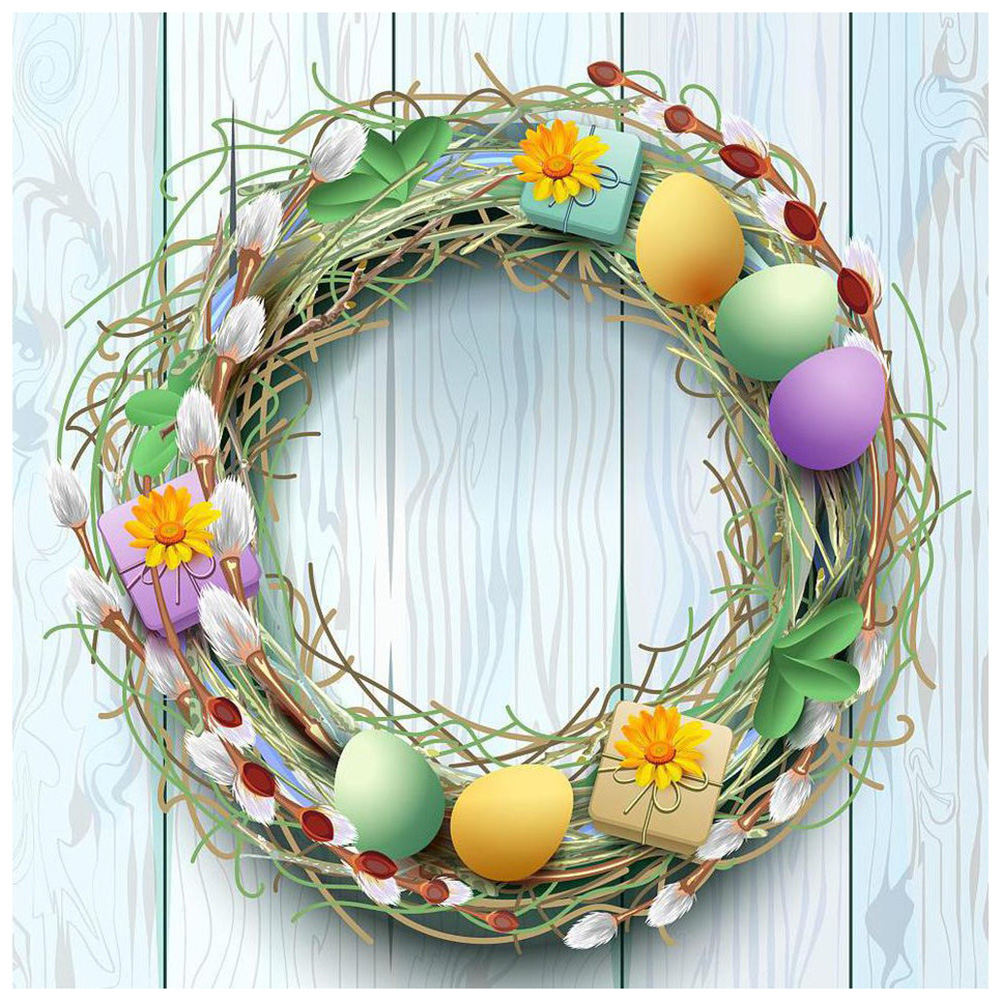 

30*30CM - Round Drill Diamond Painting - Easter Wreath, 501 Original