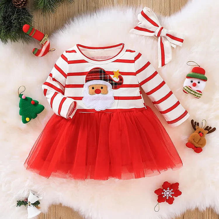 Baby Santa Claus Striped Dress with Headband