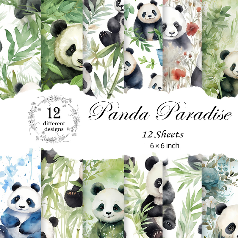 재질: 종이 - 12개 세트, 귀여운 대나무 꽃 팬더